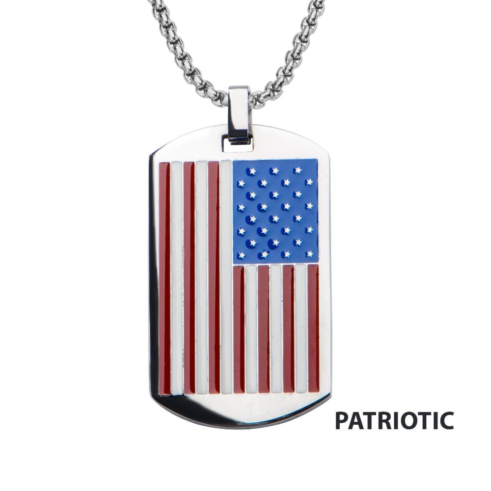 American Flag Enamel Dog Tag Pendant with Chain