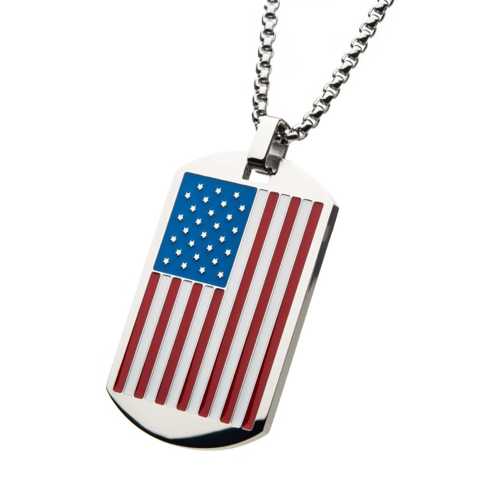 American Flag Enamel Dog Tag Pendant with Chain