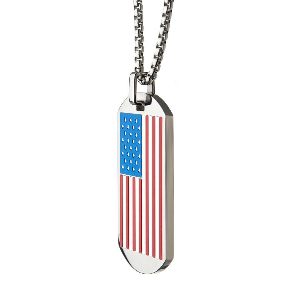 American Flag Enamel Dog Tag Pendant with Chain