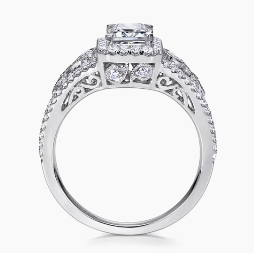 Marlena - Vintage Inspired 14K White Gold Emerald Halo Diamond Engagement Ring