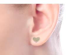 14Kt Yellow Gold Heart Shaped Pave Diamond Stud Earrings