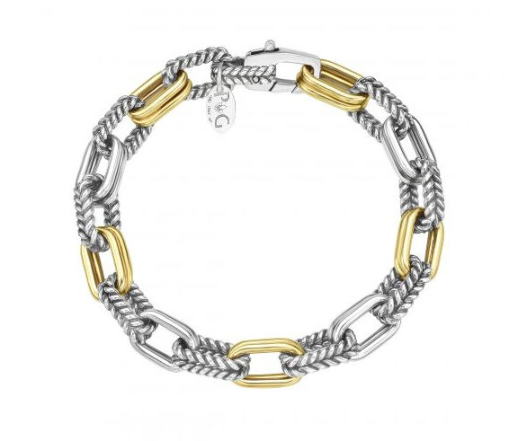 Silver & 18K Gold Men's Paperclip Double Link Bracelet