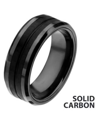 Black IP with Double Line Solid Carbon Fiber Ring