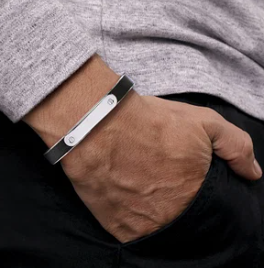 925 Sterling Silver and Leather ID Cuff Bracelet