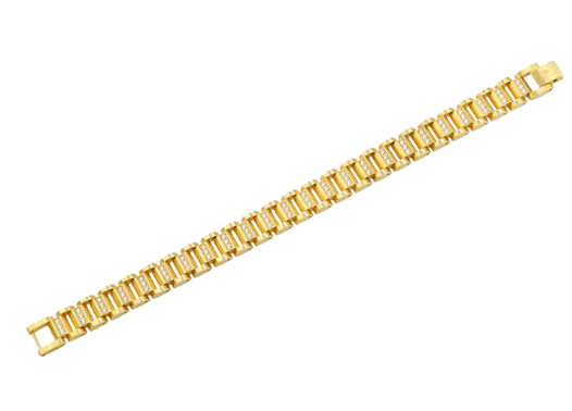 Men&#39;s Gold Stainless Steel Link Bracelet W/ Cz&#39;s