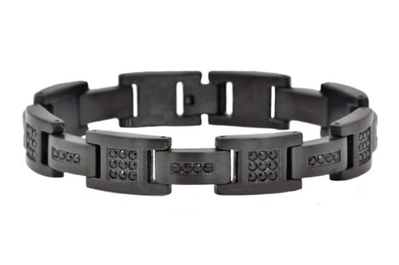 Men's Matte Black Stainless Steel Bracelet W/ Cz's