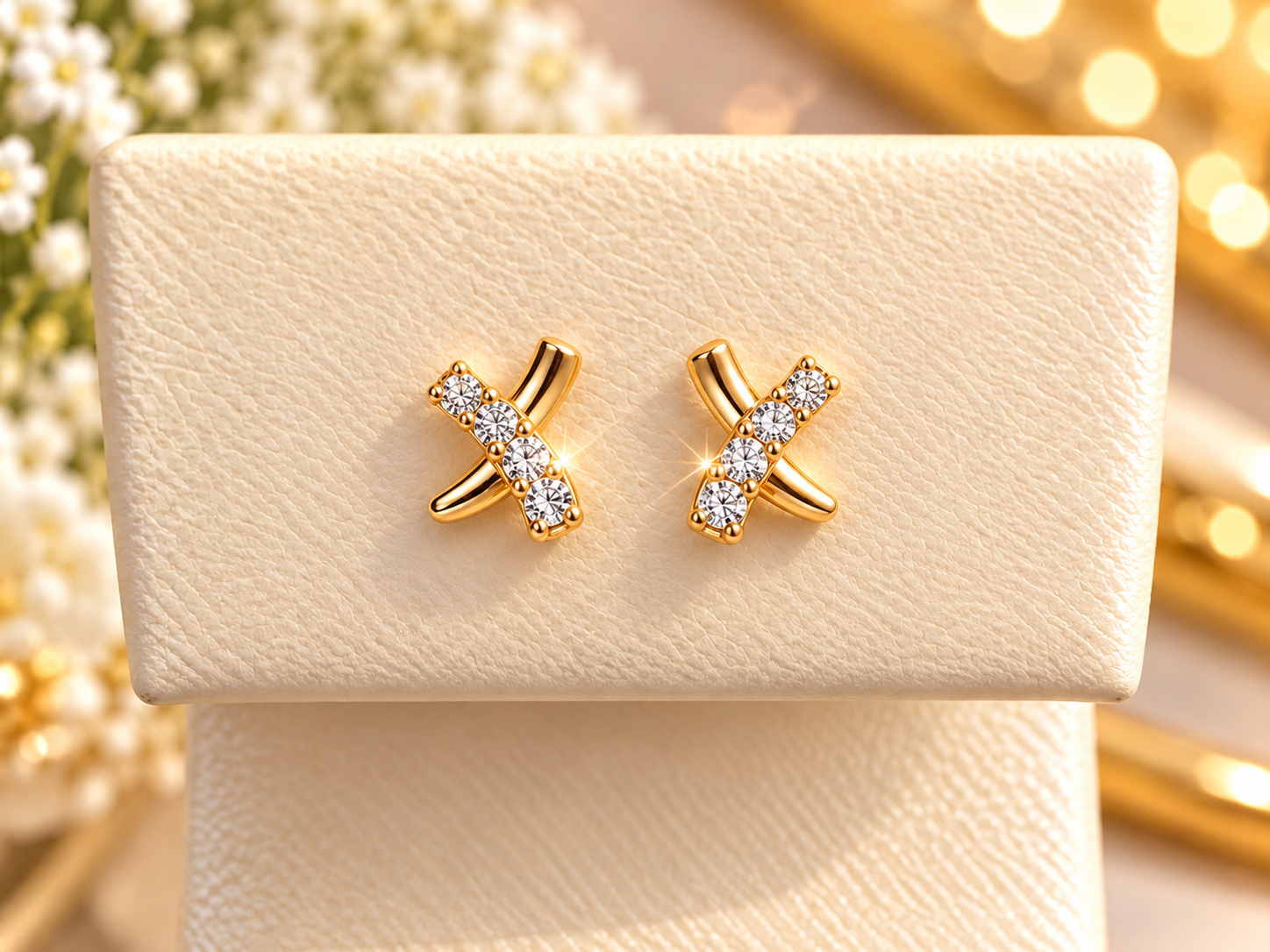 14K Yellow Gold Children Diamond Accent X-Knot Stud Earrings – Elegant Fine Jewelry