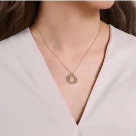 14K Yellow-White Gold Diamond Pave and Twisted Rope Interlocking Circles Necklace