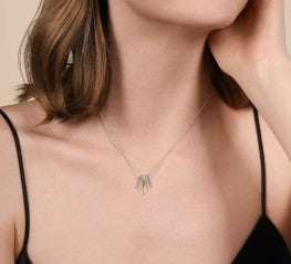 925 Sterling Silver and 14K Yellow Gold Bujukan and White Sapphire Multiple Row Pendant Necklace