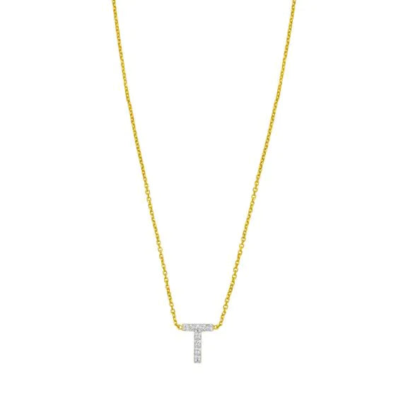 14K Mini Diamond T Initial