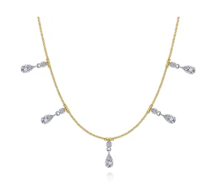 18 inch 14K Yellow Gold Pear Shaped Diamond Station Choker Necklace