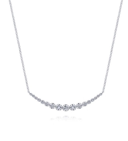 14K White Gold Diamond Curved Bar Necklace