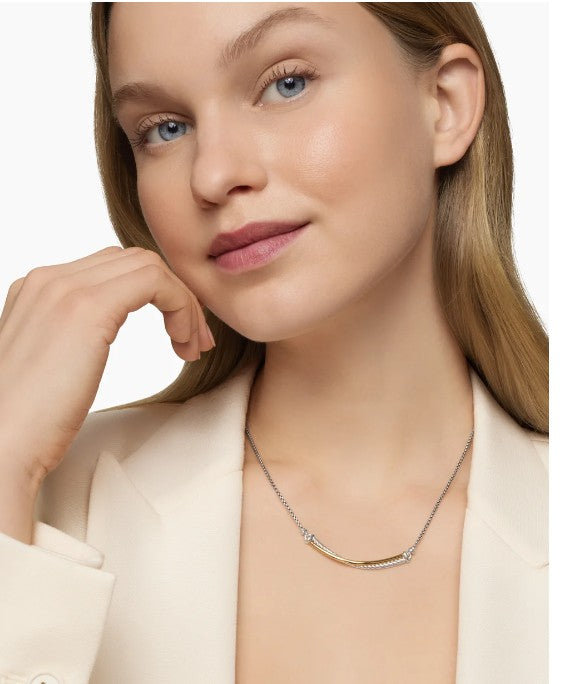 David Yurman Crossover Bar Necklace Sterling Silver with 18K Yellow Gold