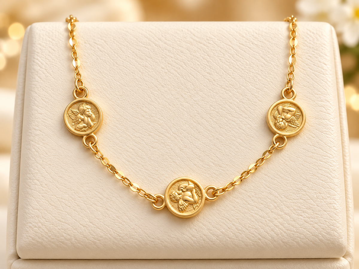 14K Yellow Gold Children's Angel Medal Bracelet