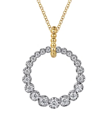 14K White and Yellow Gold Diamond Bujukan 20mm Drop Necklace