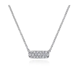 14K White Gold Pave Diamond Bar Necklace by Gabriel