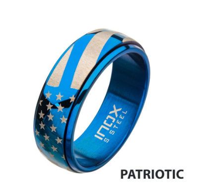 Steel &amp; Blue IP Spinner American Flag Pride Rings