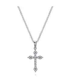 14K White Gold Diamond Cross Pendant Necklace