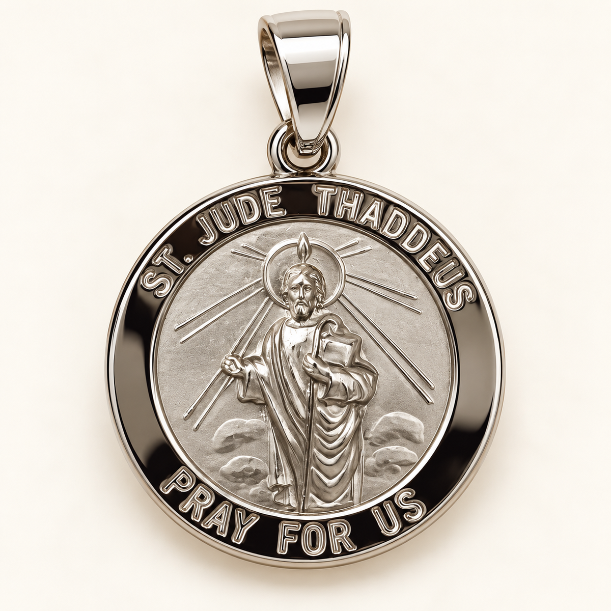 14K White Gold Saint Jude Thaddeus Medal Pendant – Pray for Us