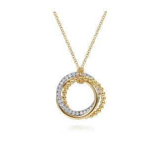 14K White &amp; Yellow Gold Diamond Pendant Necklace-Bujukan