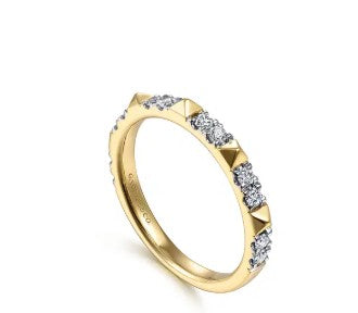14K Yellow Gold Alternating Diamond and Pyramid Stackable Ring