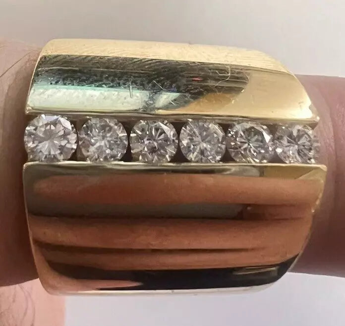 Vintage Estate Sonia Bitton 14k Yellow Gold Wide Width Diamond Ring .75 ct