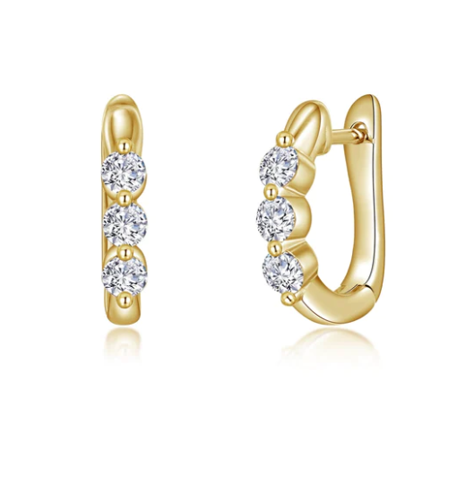 3-Stone Huggie Hoop Earrings