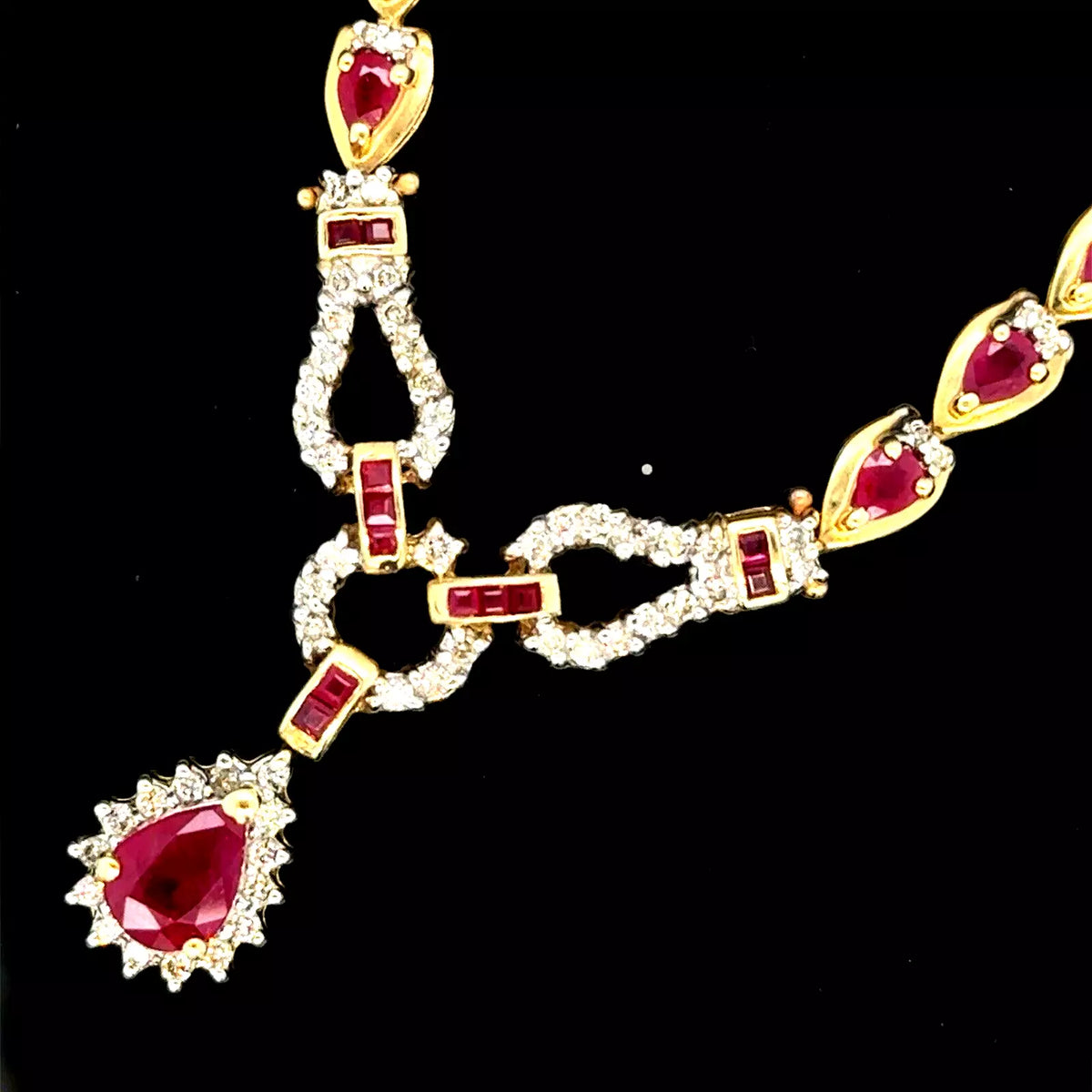 Vintage Estate 14k Yellow Gold Precious Ruby Diamond Toggle Necklace 1.15 ctw