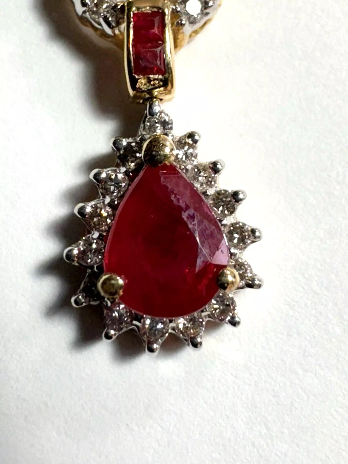 Vintage Estate 14k Yellow Gold Precious Ruby Diamond Toggle Necklace 1.15 ctw
