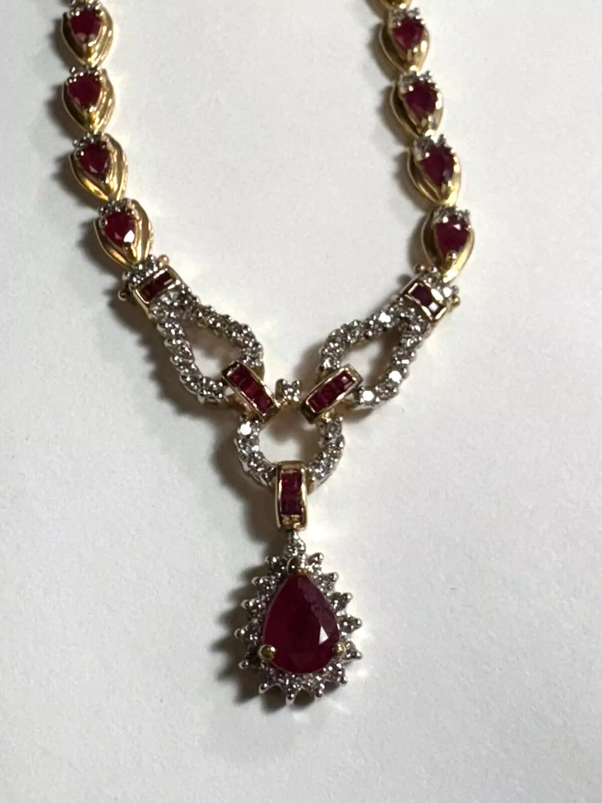 Vintage Estate 14k Yellow Gold Precious Ruby Diamond Toggle Necklace 1.15 ctw