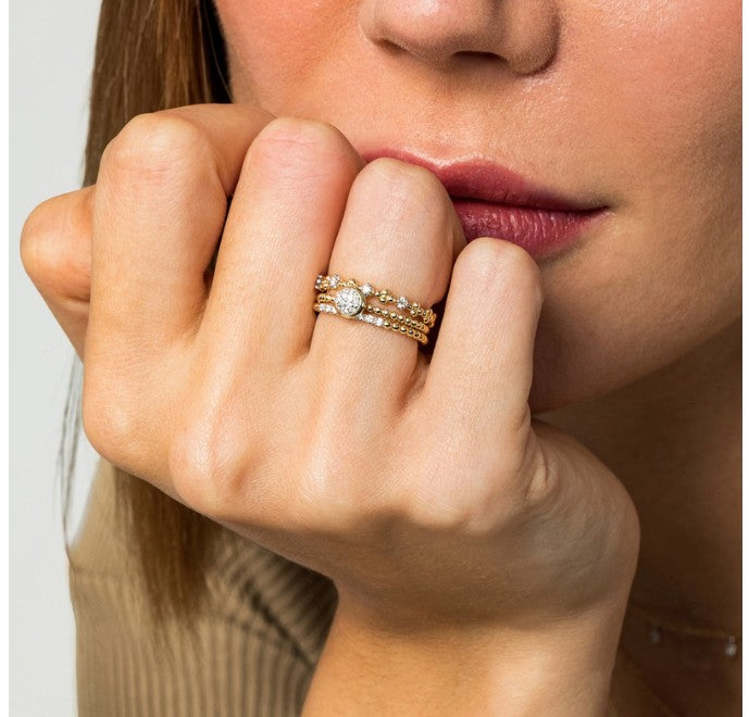 14K Yellow Gold Bujukan Bead and Diamond Stackable Ring by Gabriel &amp; Co.