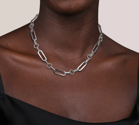925 Sterling Silver Paper Clip Chain Necklace with Bujukan Connectors