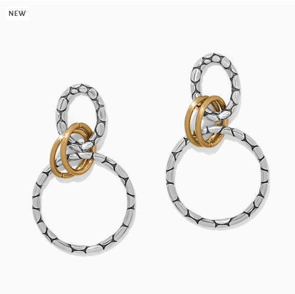 Pebble Link Two Tone Post Drop Earrings