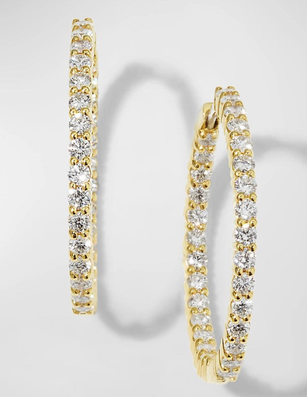 ESTATE ROBERTO COIN 30 MM YELLOW GOLD INSIDE OUT DIAMOND HOOPS
