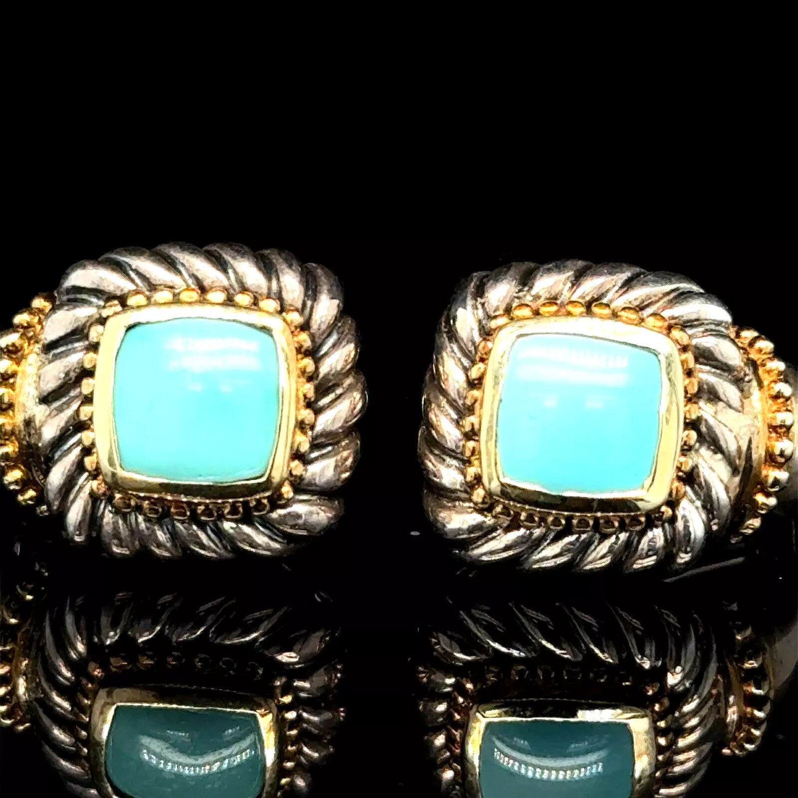 David Yurman Silver & 14k Albion Turquoise Earrings
