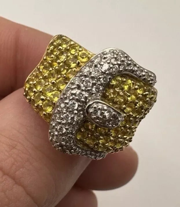 14k Yellow Gold Belt Ring With .40cts Yellow Sapphire And 2cts Diamonds Size 7