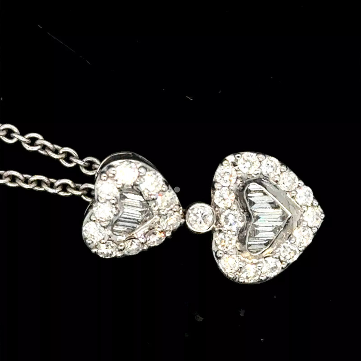 18k White Gold Necklace Diamond Double Heart Pendant 1.60ct