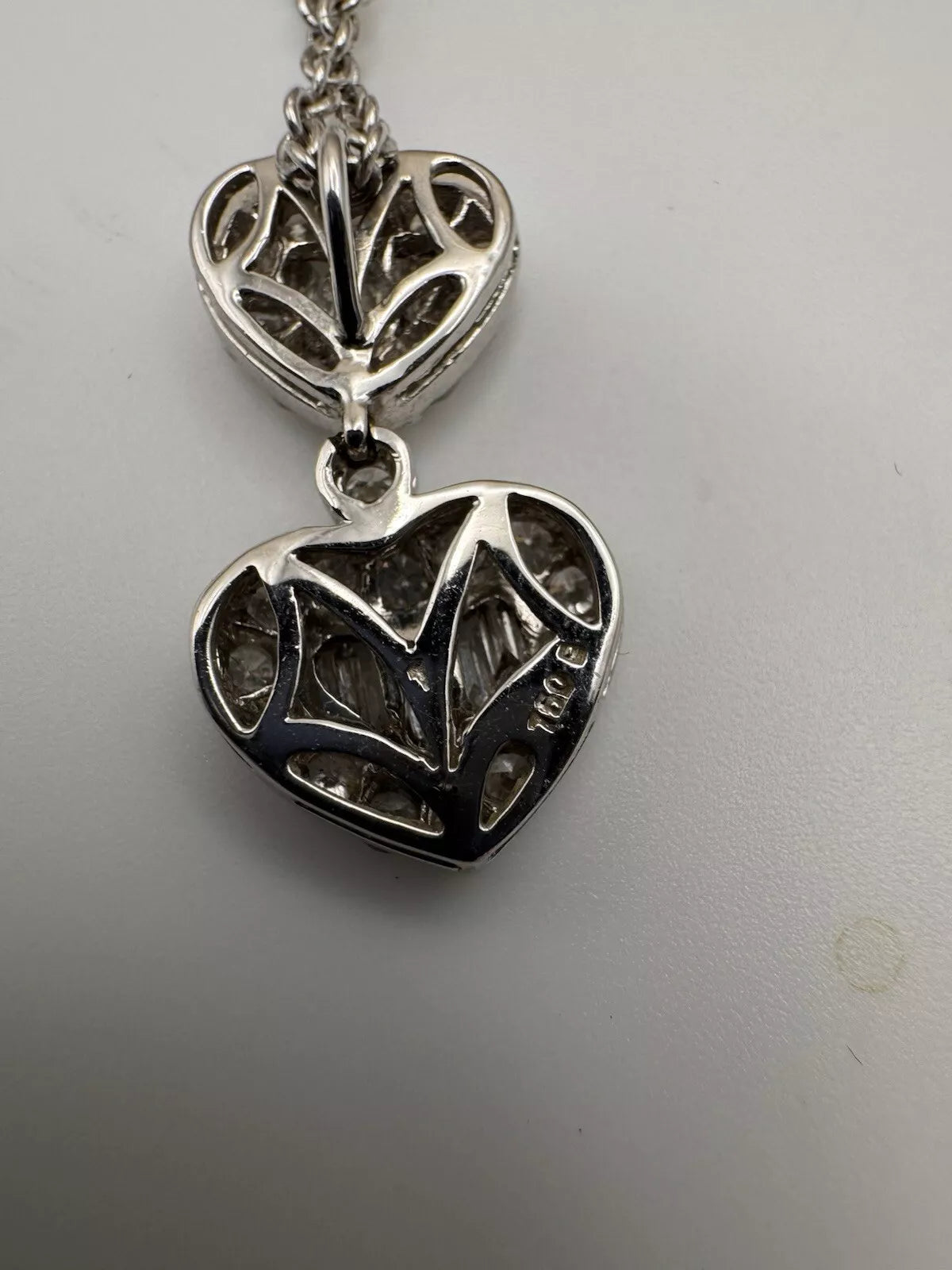 18k White Gold Necklace Diamond Double Heart Pendant 1.60ct