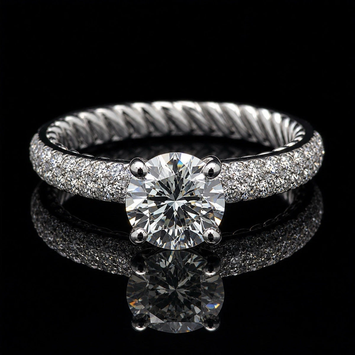 1.24ct Round Brilliant Diamond Engagement Ring G VVS GIA 14K White Gold Pave