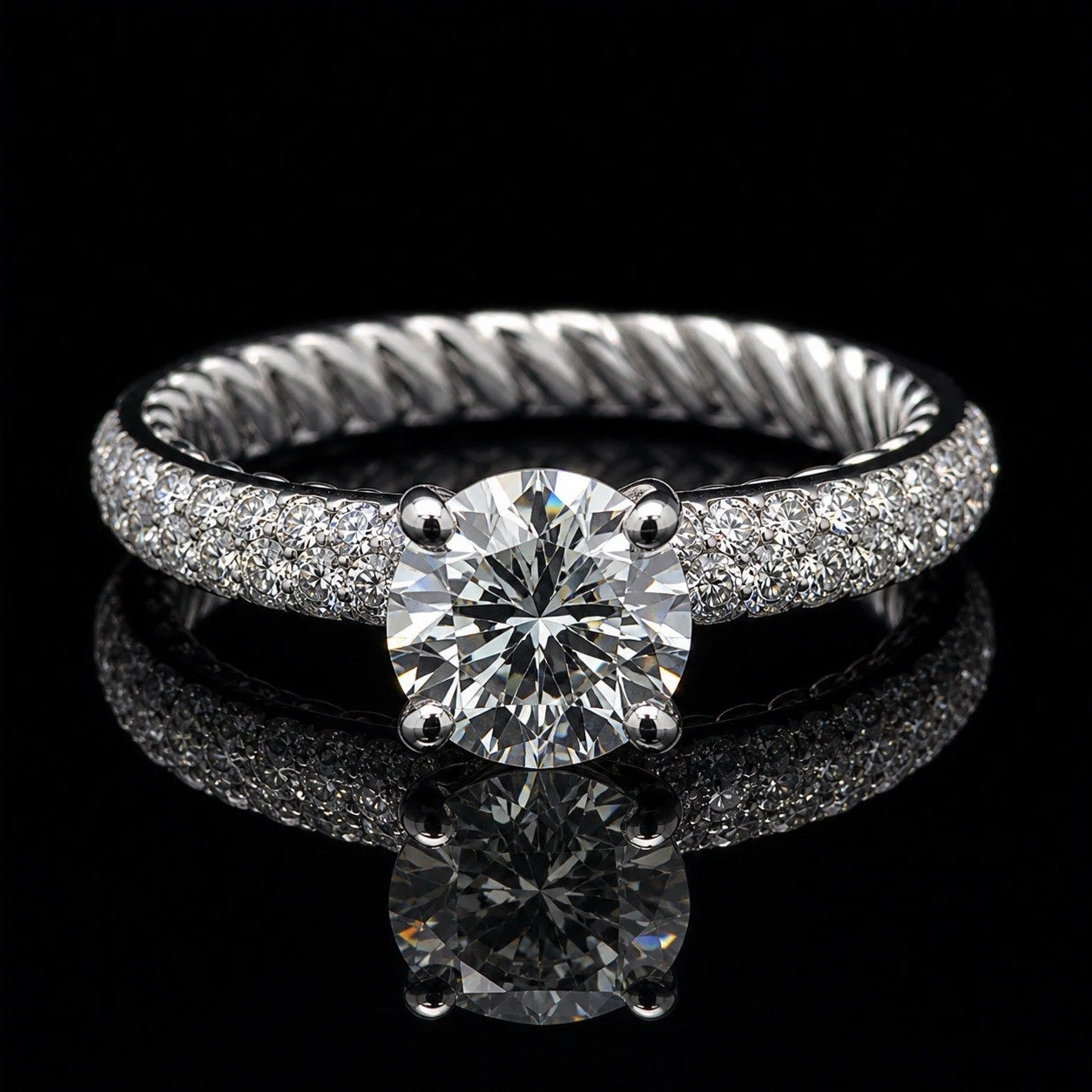 1.24ct Round Brilliant Diamond Engagement Ring G VVS GIA 14K White Gold Pave