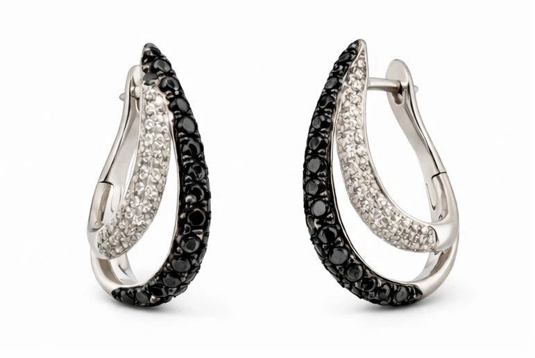 Effy 14K White Gold Black & White Diamond Hoop Earrings
