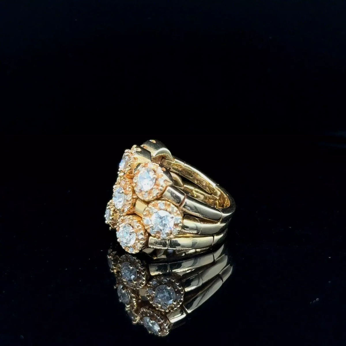 Estate Sonia Bitton 14k Yellow Gold Flower Ring With Diamonds 1.80ct Size 5