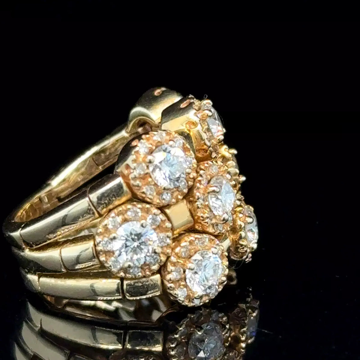 Estate Sonia Bitton 14k Yellow Gold Flower Ring With Diamonds 1.80ct Size 5