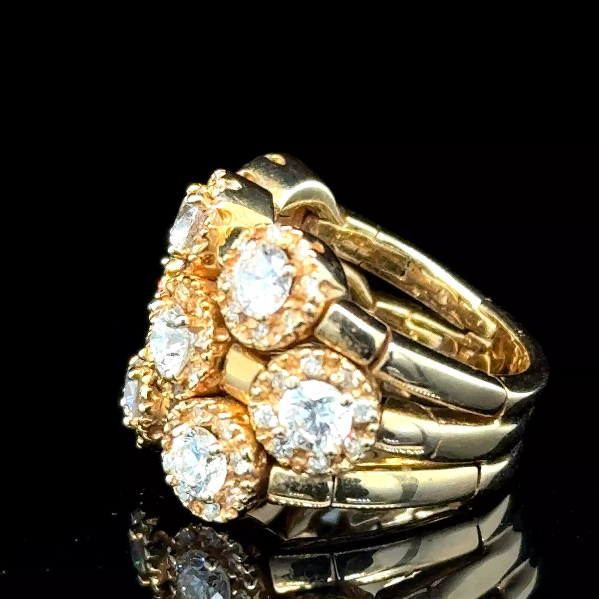 Estate Sonia Bitton 14k Yellow Gold Flower Ring With Diamonds 1.80ct Size 5