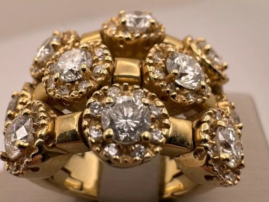 Estate Sonia Bitton 14k Yellow Gold Flower Ring With Diamonds 1.80ct Size 5