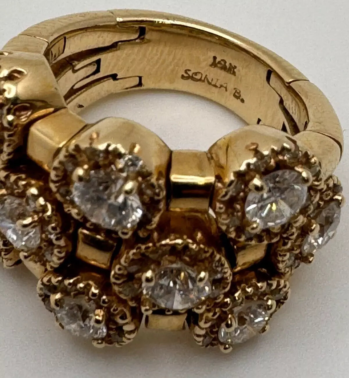 Estate Sonia Bitton 14k Yellow Gold Flower Ring With Diamonds 1.80ct Size 5