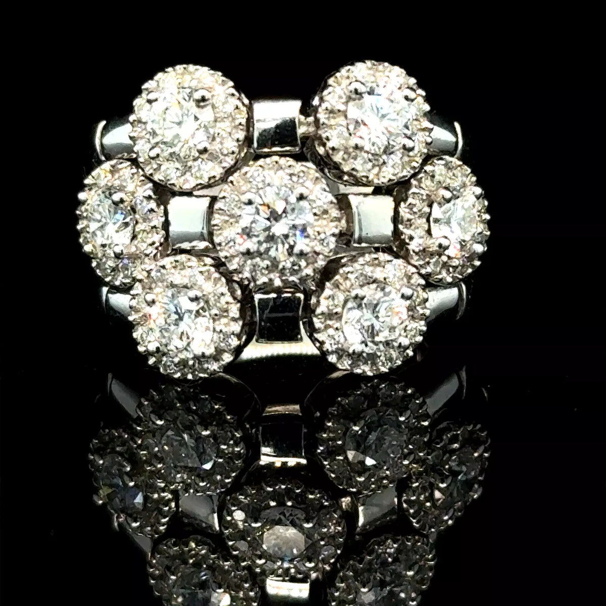 Estate Sonia Bitton 14k White Gold Gold Flower Ring With Diamonds 1.75ct Size 5