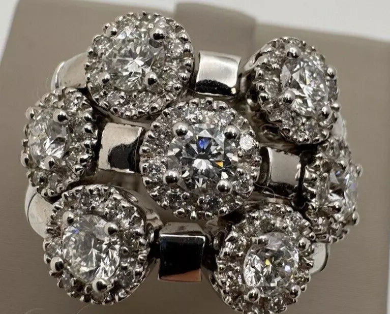 Estate Sonia Bitton 14k White Gold Gold Flower Ring With Diamonds 1.75ct Size 5