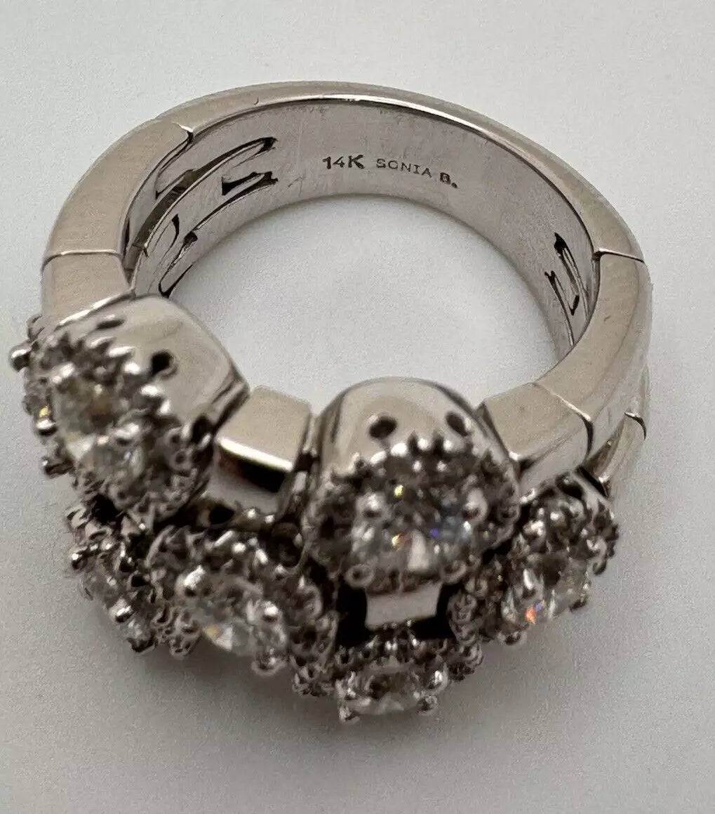 Estate Sonia Bitton 14k White Gold Gold Flower Ring With Diamonds 1.75ct Size 5