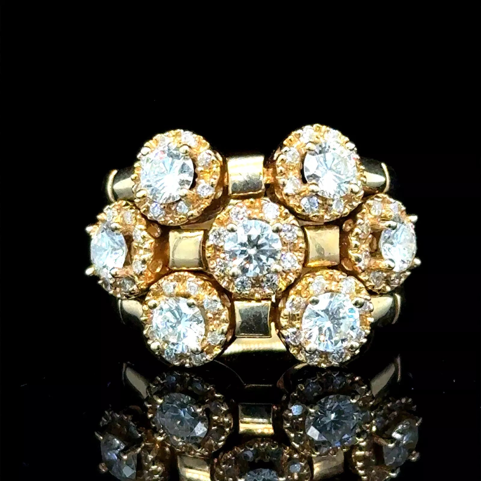 Estate Sonia Bitton 14k Yellow Gold Gold Flower Ring With Diamonds 1.75ct Size 5